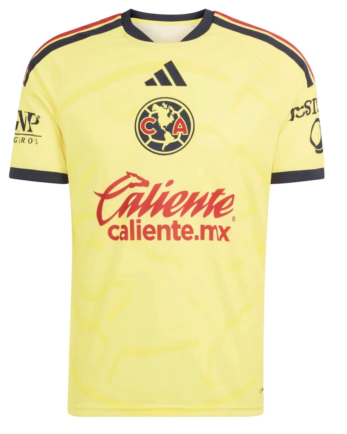 América club jersey in yellow with navy trim, viewed from the front