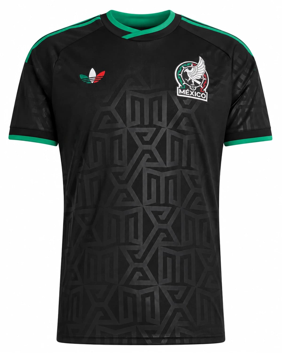 Mexico jersey in black with green collar trim, viewed from the front